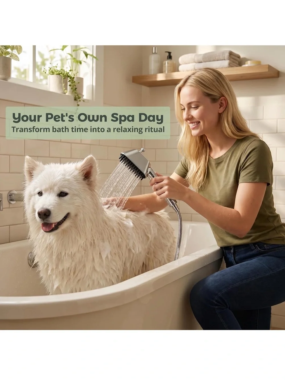 Dog Shower Attachment for Thick Haired Dogs, Magnetic Tool-Free Holder & Ergonom